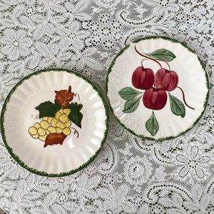 Blue Ridge Southern Potteries Plates Apple Grapes 8.5" Salad Luncheon Handptd US